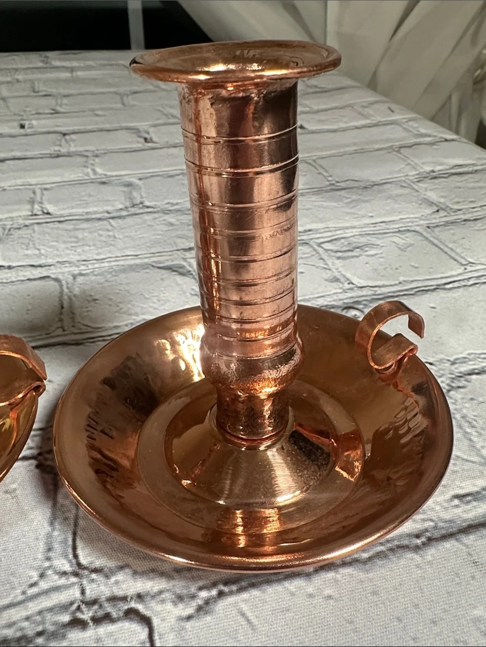 2 Copper Handmade Candle Holder with Handle Vintage Boho Design 4”